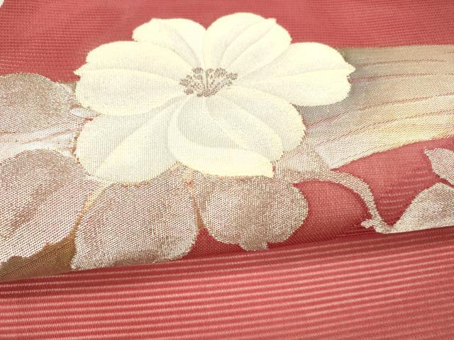 平和屋着物＊夏物 九寸名古屋帯 枝花文 金銀糸 正絹 逸品 DAAY8023cm