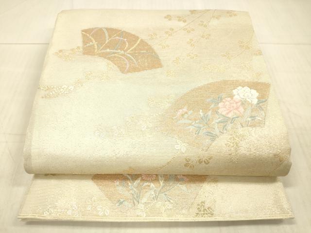 平和屋着物＊夏物 六通柄袋帯 地紙草花文 金糸 正絹 逸品 DAAY8028cm