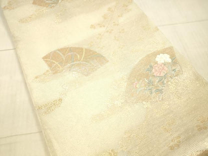 平和屋着物＊夏物 六通柄袋帯 地紙草花文 金糸 正絹 逸品 DAAY8028cm