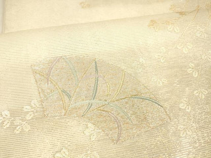 平和屋着物＊夏物 六通柄袋帯 地紙草花文 金糸 正絹 逸品 DAAY8028cm
