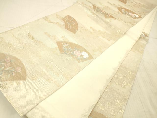平和屋着物＊夏物 六通柄袋帯 地紙草花文 金糸 正絹 逸品 DAAY8028cm