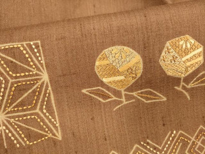 平和屋着物＊夏物 九寸名古屋帯 紬地 刺繍 刺し子 抽象花文 正絹 逸品 DAAY8030cm