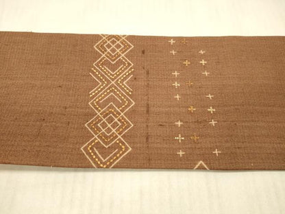 平和屋着物＊夏物 九寸名古屋帯 紬地 刺繍 刺し子 抽象花文 正絹 逸品 DAAY8030cm