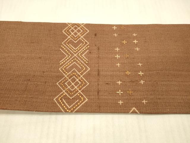 平和屋着物＊夏物 九寸名古屋帯 紬地 刺繍 刺し子 抽象花文 正絹 逸品 DAAY8030cm