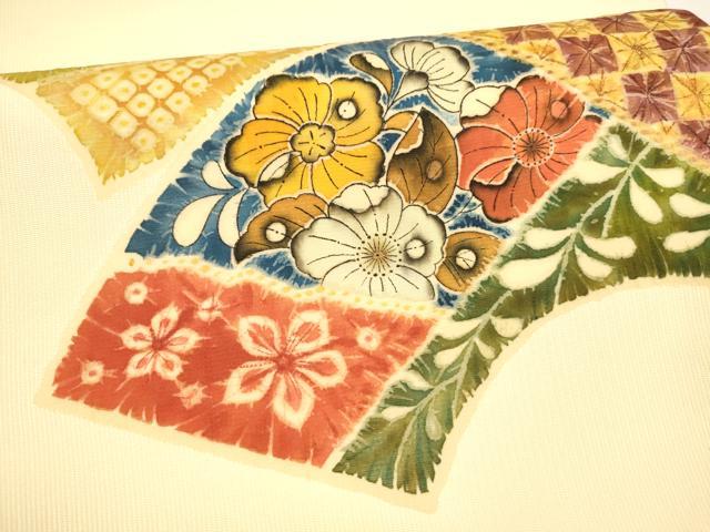 平和屋着物●太鼓柄袋帯　地紙草花文　辻が花　正絹　逸品　DAAY8033cm
