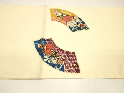 平和屋着物●太鼓柄袋帯　地紙草花文　辻が花　正絹　逸品　DAAY8033cm