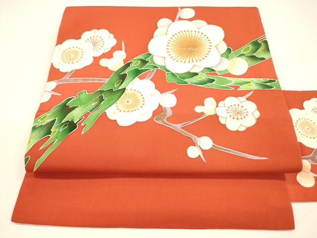 平和屋着物●塩瀬　九寸名古屋帯　枝花文　金彩　正絹　逸品　DAAY8038cm