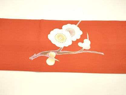 平和屋着物●塩瀬　九寸名古屋帯　枝花文　金彩　正絹　逸品　DAAY8038cm