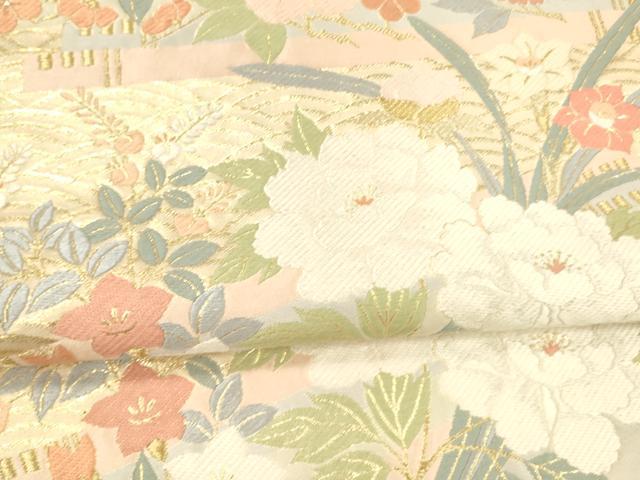 平和屋着物●六通柄袋帯　唐織　流水草花文　金糸　正絹　逸品　DAAY8042cm