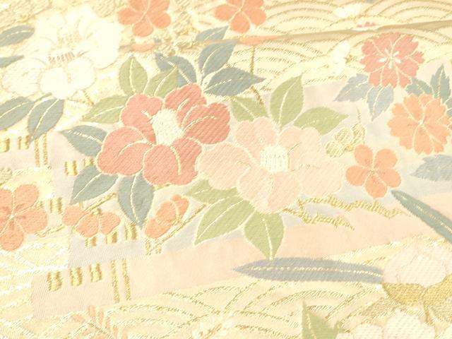 平和屋着物●六通柄袋帯　唐織　流水草花文　金糸　正絹　逸品　DAAY8042cm