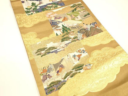 平和屋着物●袋帯　六通柄正絹　唐織　人物風景文　金糸　松坂屋扱い　逸品　DAAY8043cm