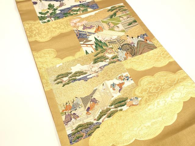 平和屋着物●袋帯　六通柄正絹　唐織　人物風景文　金糸　松坂屋扱い　逸品　DAAY8043cm