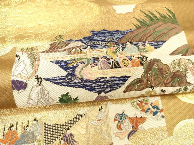 平和屋着物●袋帯　六通柄正絹　唐織　人物風景文　金糸　松坂屋扱い　逸品　DAAY8043cm