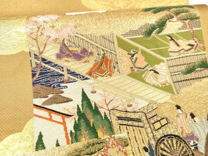 平和屋着物●袋帯　六通柄正絹　唐織　人物風景文　金糸　松坂屋扱い　逸品　DAAY8043cm