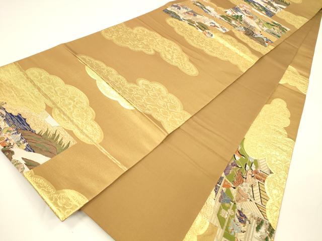 平和屋着物●袋帯　六通柄正絹　唐織　人物風景文　金糸　松坂屋扱い　逸品　DAAY8043cm