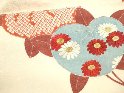 平和屋着物●九寸名古屋帯 駒刺繍 鹿の子枝花文 正絹 逸品 DAAY8077cm