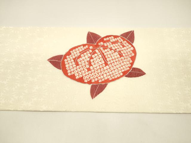 平和屋着物●九寸名古屋帯 駒刺繍 鹿の子枝花文 正絹 逸品 DAAY8077cm
