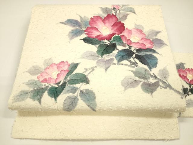 平和屋着物●九寸名古屋帯　作家物　手描き　髭紬　枝花文　正絹　逸品　DAAY8078cm