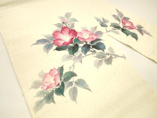 平和屋着物●九寸名古屋帯　作家物　手描き　髭紬　枝花文　正絹　逸品　DAAY8078cm