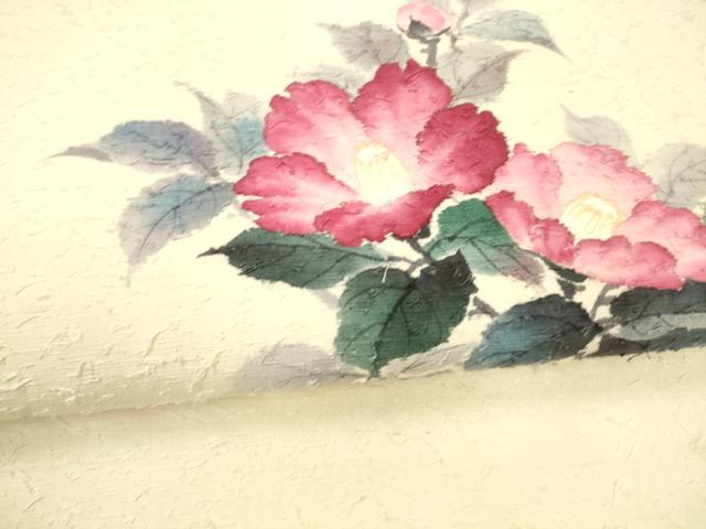 平和屋着物●九寸名古屋帯　作家物　手描き　髭紬　枝花文　正絹　逸品　DAAY8078cm