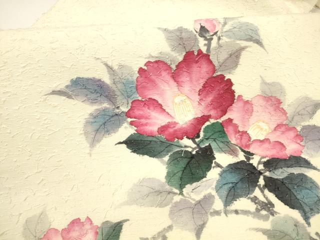 平和屋着物●九寸名古屋帯　作家物　手描き　髭紬　枝花文　正絹　逸品　DAAY8078cm