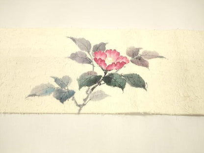 平和屋着物●九寸名古屋帯　作家物　手描き　髭紬　枝花文　正絹　逸品　DAAY8078cm