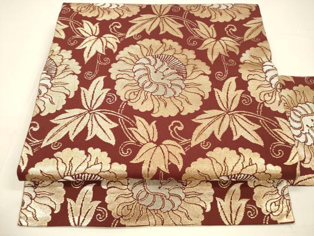 平和屋着物●全通柄九寸名古屋帯　花唐草文　金銀糸　正絹　逸品　DAAY8085cm