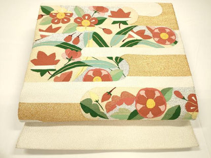平和屋着物●爪掻き本綴れ 八寸名古屋帯 草花文 金銀糸 正絹 逸品 DAAY8086cm