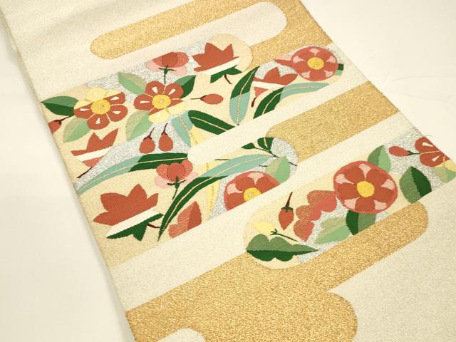 平和屋着物●爪掻き本綴れ 八寸名古屋帯 草花文 金銀糸 正絹 逸品 DAAY8086cm