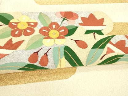 平和屋着物●爪掻き本綴れ 八寸名古屋帯 草花文 金銀糸 正絹 逸品 DAAY8086cm