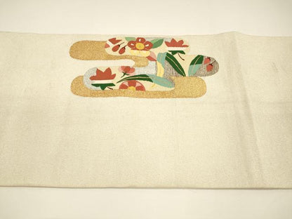 平和屋着物●爪掻き本綴れ 八寸名古屋帯 草花文 金銀糸 正絹 逸品 DAAY8086cm
