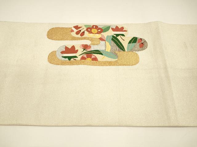 平和屋着物●爪掻き本綴れ 八寸名古屋帯 草花文 金銀糸 正絹 逸品 DAAY8086cm