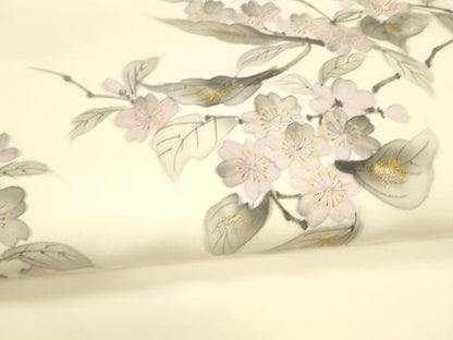 平和屋着物●塩瀬 九寸開き名古屋帯 手描き 枝花文 金銀彩 反端付き 正絹 逸品 DAAY8096cm