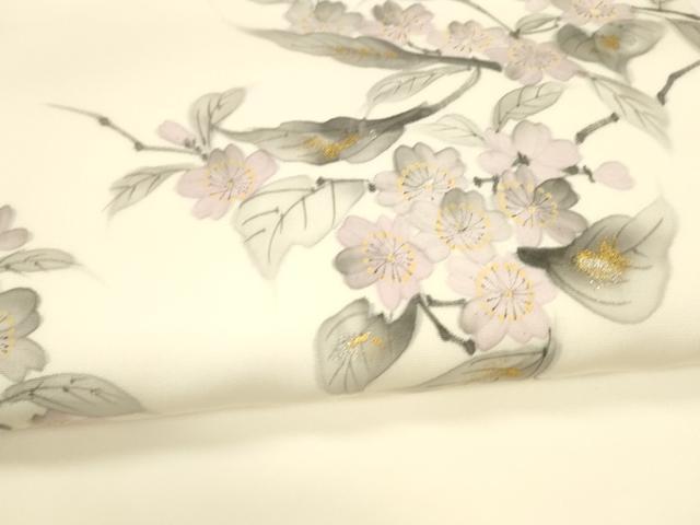 平和屋着物●塩瀬 九寸開き名古屋帯 手描き 枝花文 金銀彩 反端付き 正絹 逸品 DAAY8096cm