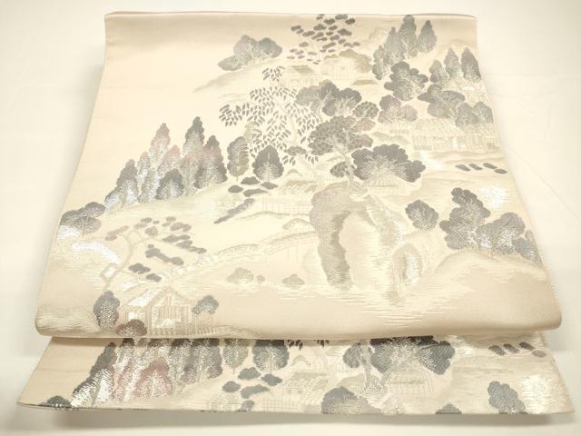 平和屋着物●本場筑前博多織 八寸名古屋帯 風景文 献上 銀糸 正絹 逸品 DAAY8097cm