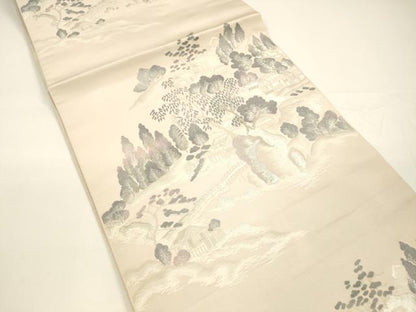 平和屋着物●本場筑前博多織 八寸名古屋帯 風景文 献上 銀糸 正絹 逸品 DAAY8097cm