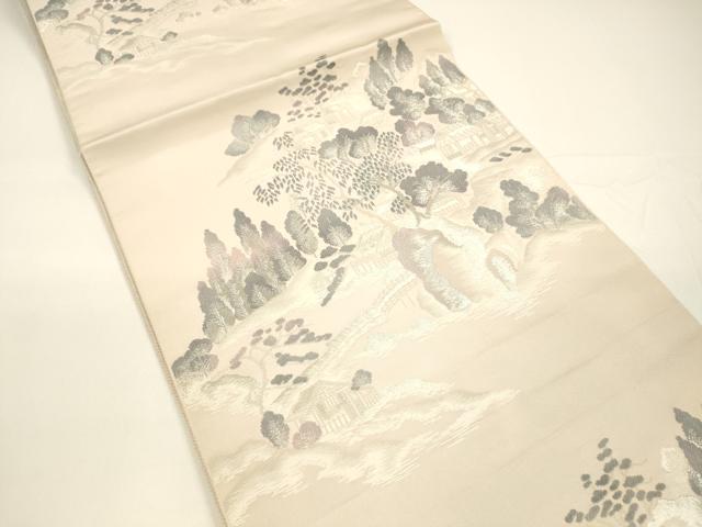 平和屋着物●本場筑前博多織 八寸名古屋帯 風景文 献上 銀糸 正絹 逸品 DAAY8097cm