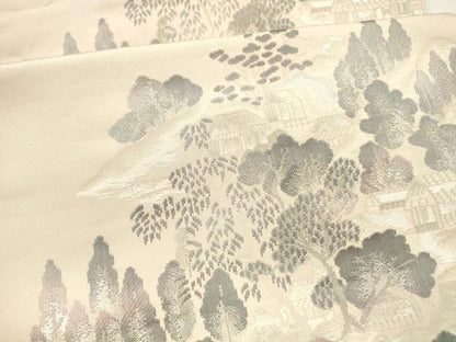 平和屋着物●本場筑前博多織 八寸名古屋帯 風景文 献上 銀糸 正絹 逸品 DAAY8097cm