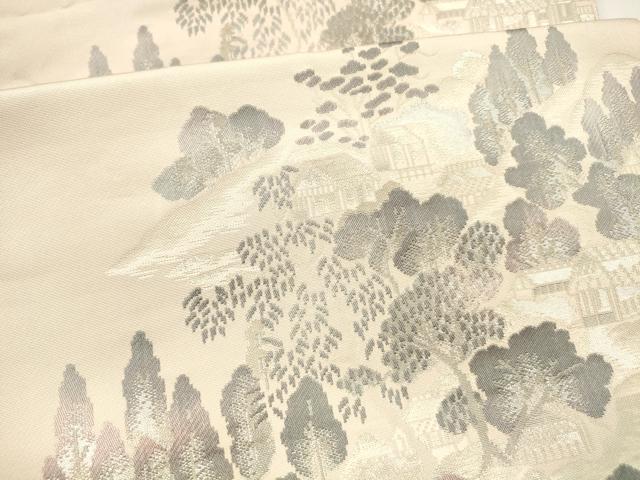 平和屋着物●本場筑前博多織 八寸名古屋帯 風景文 献上 銀糸 正絹 逸品 DAAY8097cm