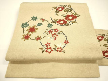 平和屋着物●九寸名古屋帯 草花文 金彩 鬼しぼ縮緬 正絹 逸品 DAAY8100cm
