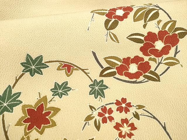 平和屋着物●九寸名古屋帯 草花文 金彩 鬼しぼ縮緬 正絹 逸品 DAAY8100cm