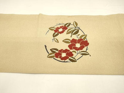 平和屋着物●九寸名古屋帯 草花文 金彩 鬼しぼ縮緬 正絹 逸品 DAAY8100cm