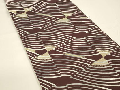 平和屋着物●両面 六通柄袋帯 流水文 草花文 正絹 逸品 DAAY8102cm