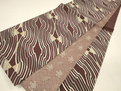 平和屋着物●両面 六通柄袋帯 流水文 草花文 正絹 逸品 DAAY8102cm
