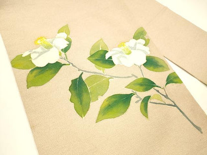 平和屋着物●九寸名古屋帯　型染　枝花文　鬼しぼ縮緬　正絹　逸品　DAAY8104cm