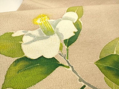 平和屋着物●九寸名古屋帯　型染　枝花文　鬼しぼ縮緬　正絹　逸品　DAAY8104cm
