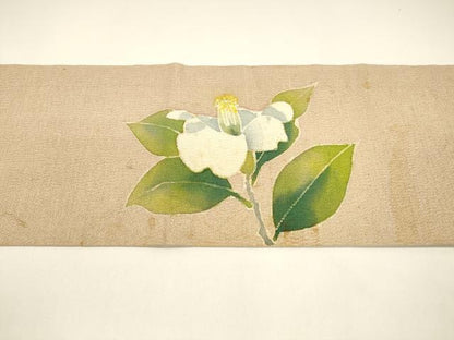 平和屋着物●九寸名古屋帯　型染　枝花文　鬼しぼ縮緬　正絹　逸品　DAAY8104cm