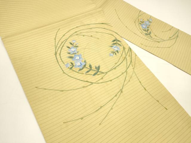 平和屋着物＊夏物 絽塩瀬 九寸名古屋帯 手描き 草花文 銀彩 正絹 逸品 DAAY8109cm