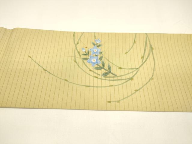 平和屋着物＊夏物 絽塩瀬 九寸名古屋帯 手描き 草花文 銀彩 正絹 逸品 DAAY8109cm