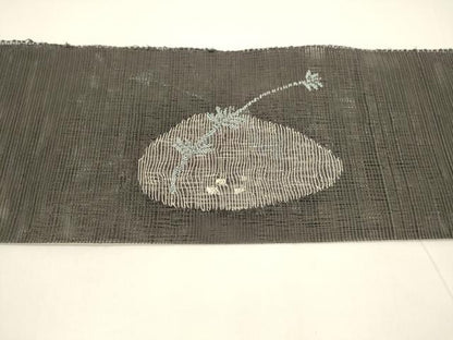 平和屋着物＊夏物 八寸名古屋帯 蟹 黒地 金銀糸 正絹 逸品 DAAY8110cm
